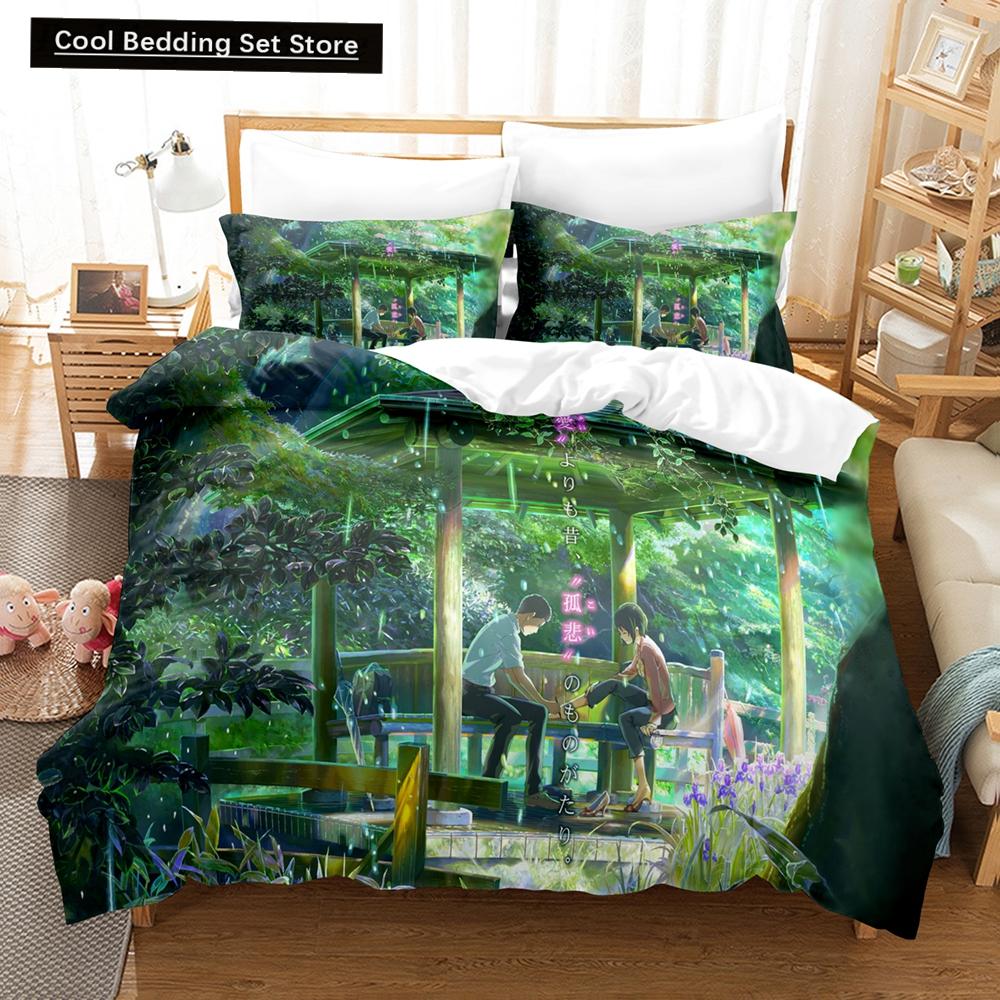 3D Druck Japan Film The Garden of Words Bettwäschesets Bettbezug-Set mit Kissenbezug Twin Full Queen King Bettwäsche Bettwäsche