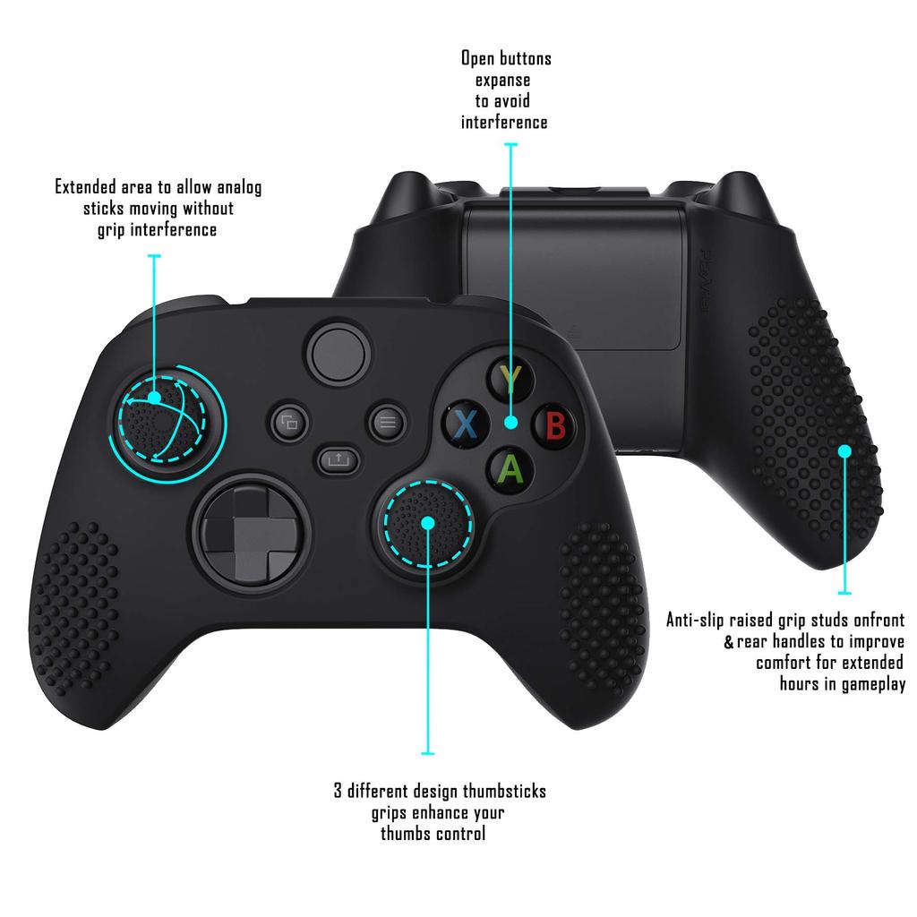 eXtremeRate PlayVital 3D Studded Xbox Series Controller Silicone Cover Skin with 6 Black Thumb Grip Soft Rubber Case Protector for Xbox Core Wireless