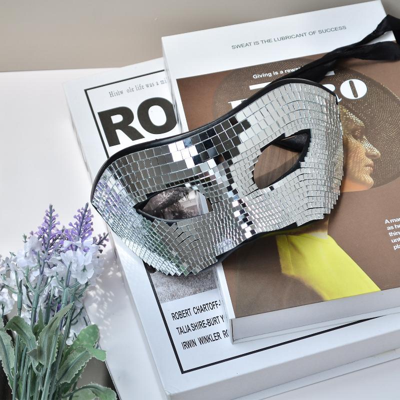 Disco Bright Ball Glitter Face Mask Mirror Eye Covers Silver Masquerade Mask Party Props Eye Mask For Women Men Party Prom