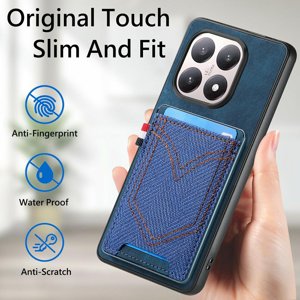 For Xiaomi 15T Case Retro Jean Cloth Texture Leather Back Phone Cover with Card Holder