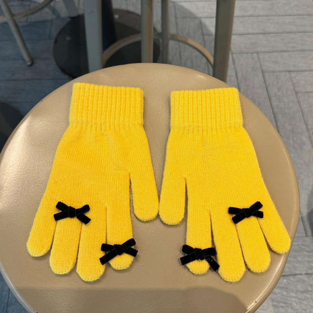 Warm Bowknot Knitted Gloves Candy Color Women Cycling Mittens Soft Winter Velvet Gloves  Ladies