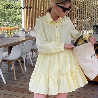 Hirsionsan Vestidos Blancos de Cuello Vuelto para Mujer Chic Vintage Manga Larga Vestido Oversize Suelto Elegante Falda con Botones para Mujer