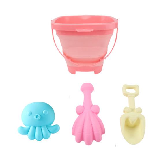 Kids Collapsible Beach Bucket Set with Sand Toys Portable Sand Digging Bucket Shovel Beach Sand Play Tool for Outdoor Play розовый