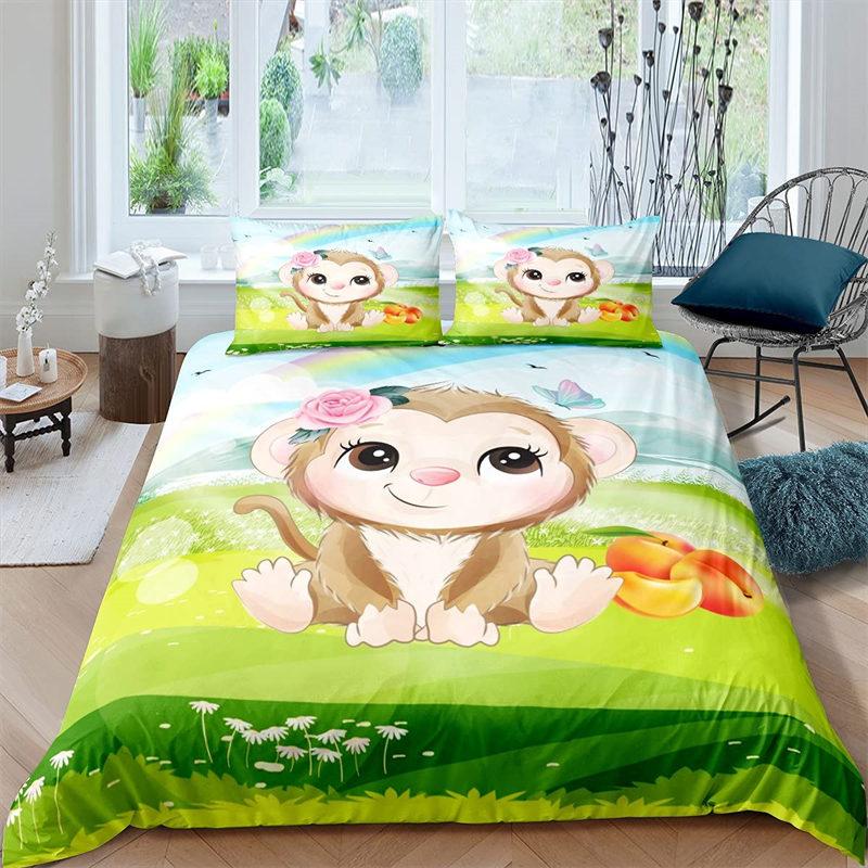 Children Kids Monkey Soft Duvet Cover Lovely Carton Animal Beding Set Lovely Litle Monkey Warm Comforter Cover For Young Boys Young Girls Child Bedrom