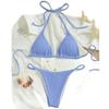 2026 Special Pit Stripe Fabric Bikini Set Women Sexy Simple Solid Halter Bikini Swimsuit High Waisted Lace Up Beach Bathing Suit
