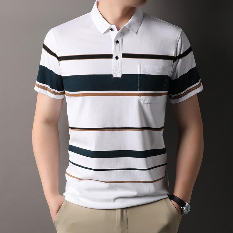 Polo Shirt Men'S Striped Lapel Short-Sleeved Casual Loose Top