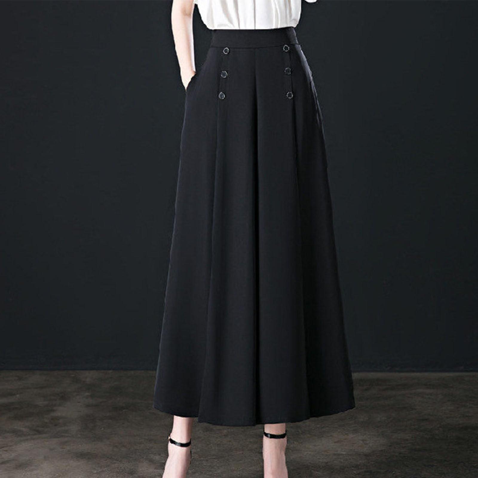 

Summer Solid Color Loose Drape Wide Leg Skirt Pants High Waisted Slimming Temperament Women s Pants XXXXL чорний