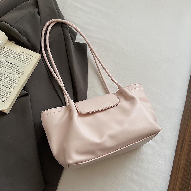 Minimalist Leather Shoulder Bag for Women with Flap Cover Long Strap Elegant Daily Carry Bag