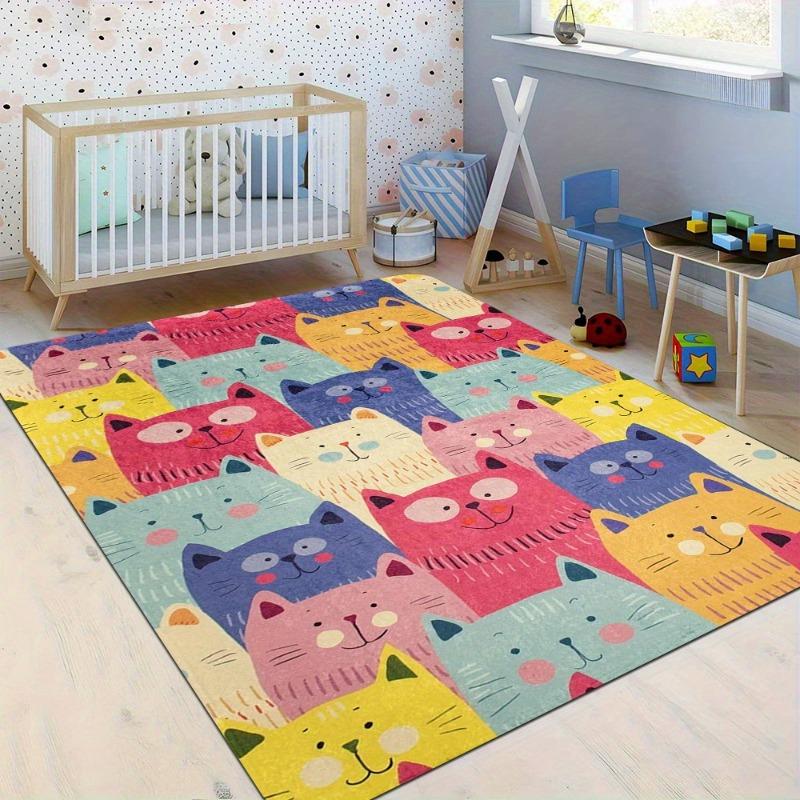 Cute Cartoon Cat Pattern, Hippie, Large Size Area Rug, Sofa Coffee Table Rug Home Soft Area Rug, Teens Bedroom Decor Floor Mat