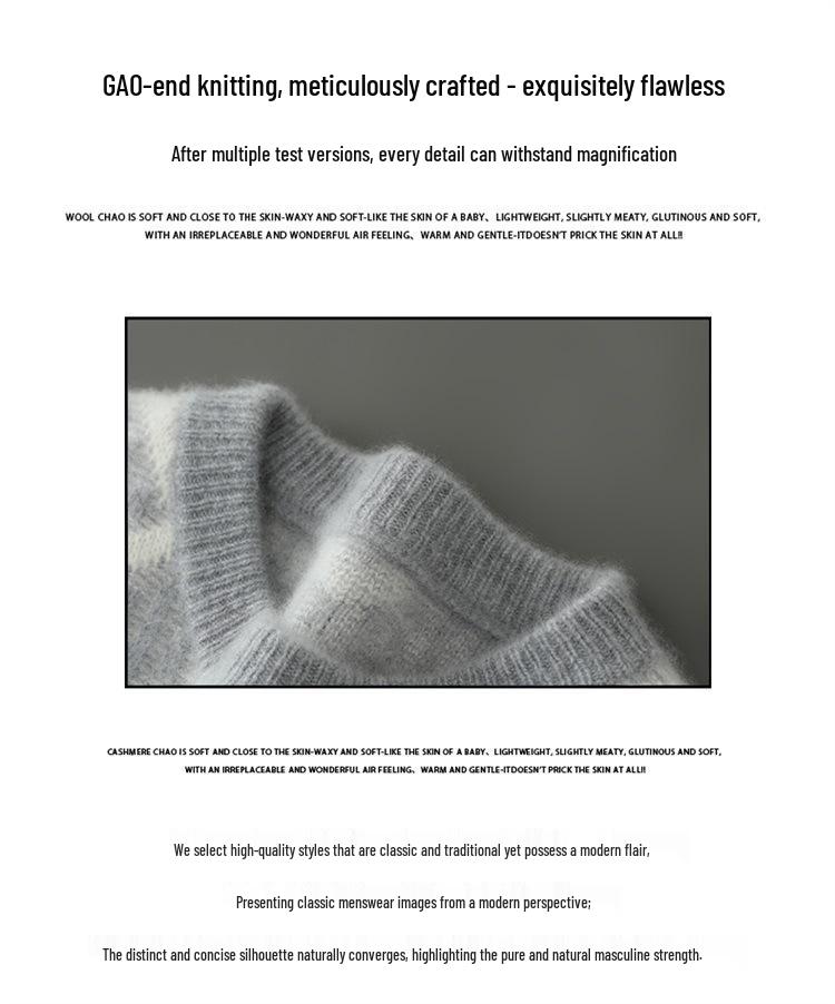 Men's Thick Wool Color Block Sweater - Casual Round Neck Knit Pullover for Autumn & Winter