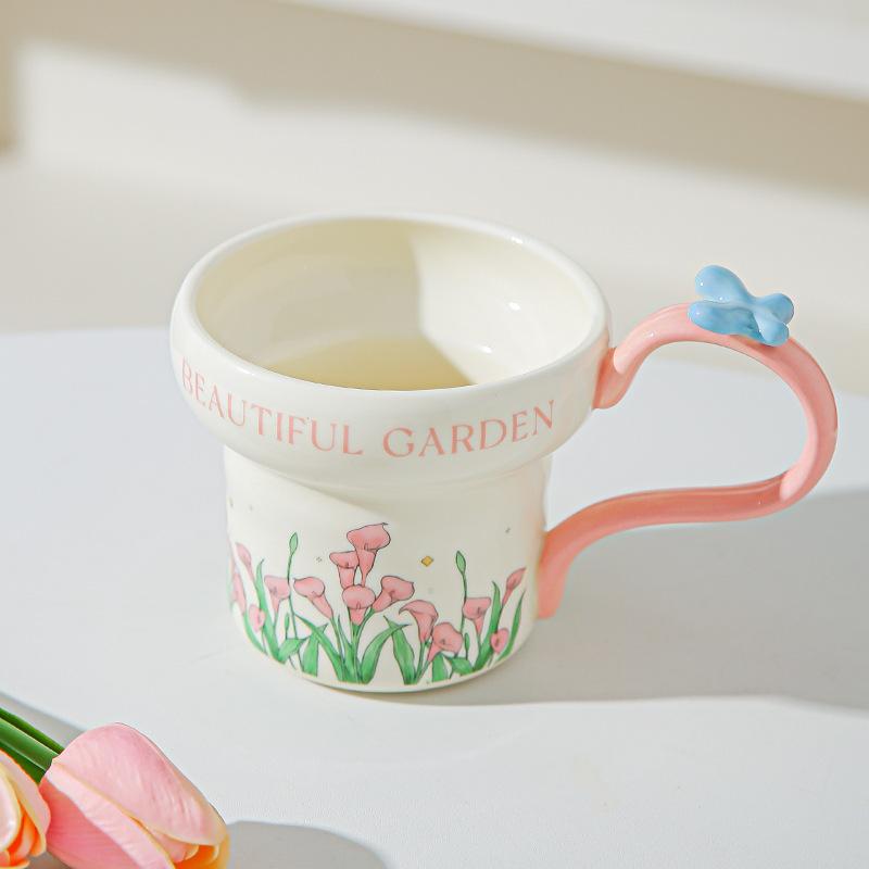 Classical flower ceramic mug household water cup breakfast cup girls coffee cup afternoon teacup girlfriend souvenir