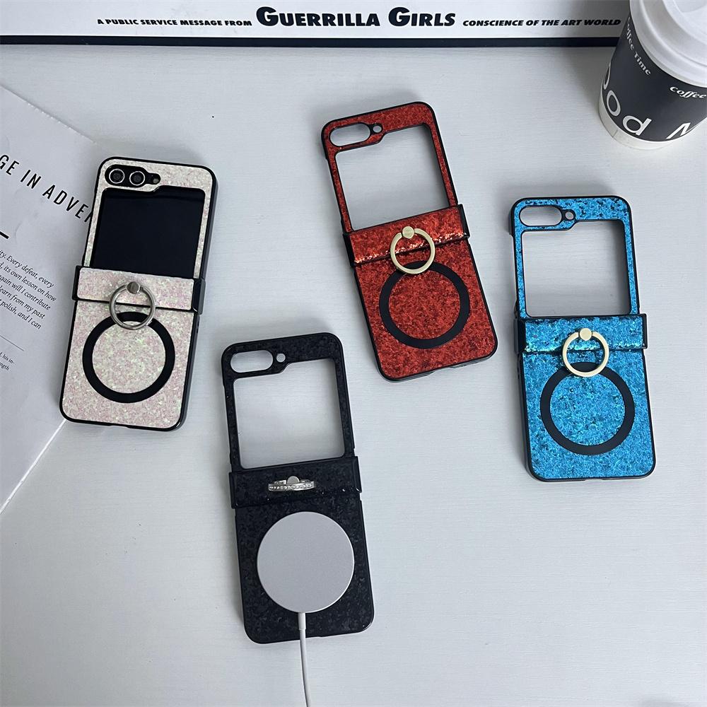 For Samsung Z Flip 7FE Ultra Thin Magnetic Finger Ring Shimmering Case For Samsung Z Flip 7 6 5 4 3 For Magsafe Shockproof Cover