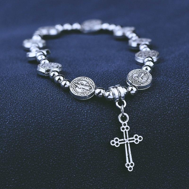 Vintage Cross Elastic Bracelet Retro Design Cross Bracelet Religious Wrist Jewelry Perfect Gift for Men and Women