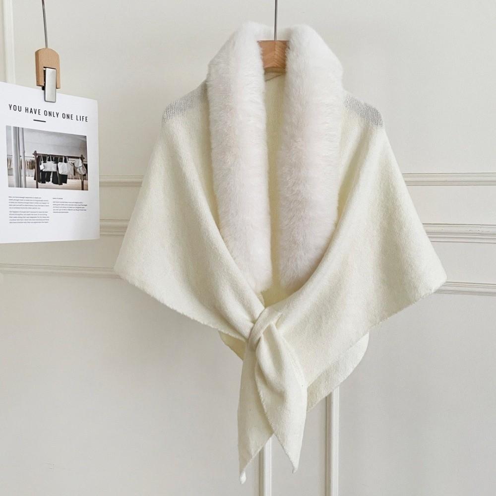 Faux Fox Fur Knit Shawl Warm Triangle Scarf Elegant Faux Fur Collar Wrap Outdoor