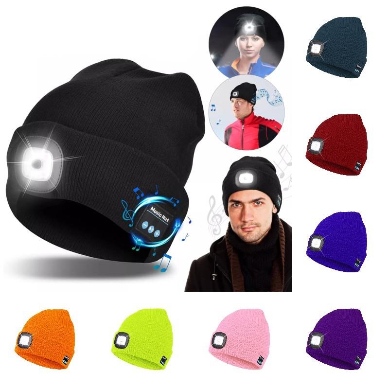 Outdoor Usb Rechargeable Bluetooth Knitted Beanie Hat With Music And Light Features For Winter Comfort