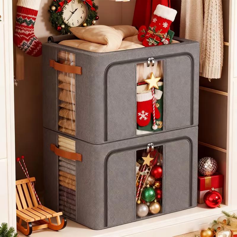 1PC 24/66/100L Large capacity clothes basket Steel frame foldable clothes storage box Cotton quilt hat scarf Wardrobe organizer