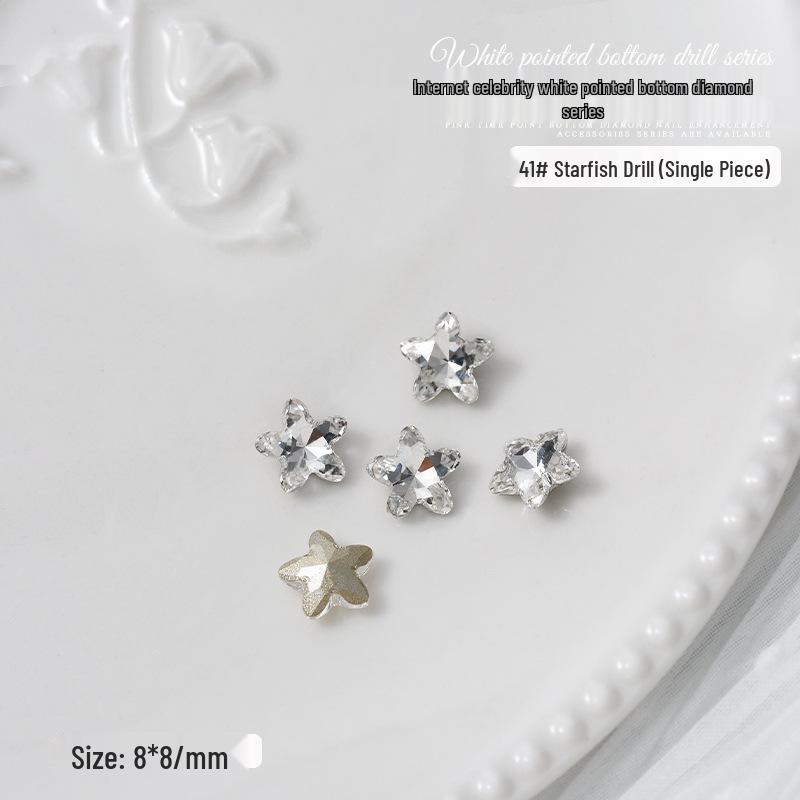 Nail Art Decorations: Transparent Pointed Rhinestones - Heart, Water Drop, Square, Butterfly Shapes