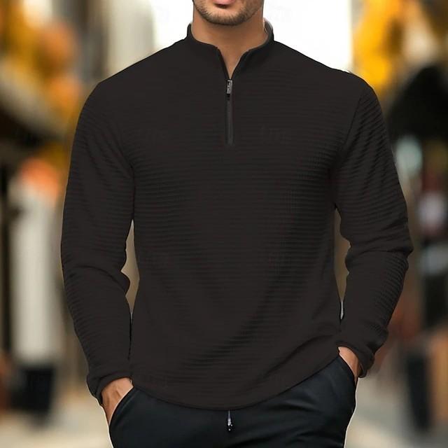 Herbst Winter Amerikanischer Stil Schlicht Lässig Herren Locker Jacquard Stehkragen Halbreißverschluss Basis Shirt Sweatshirt für Herren