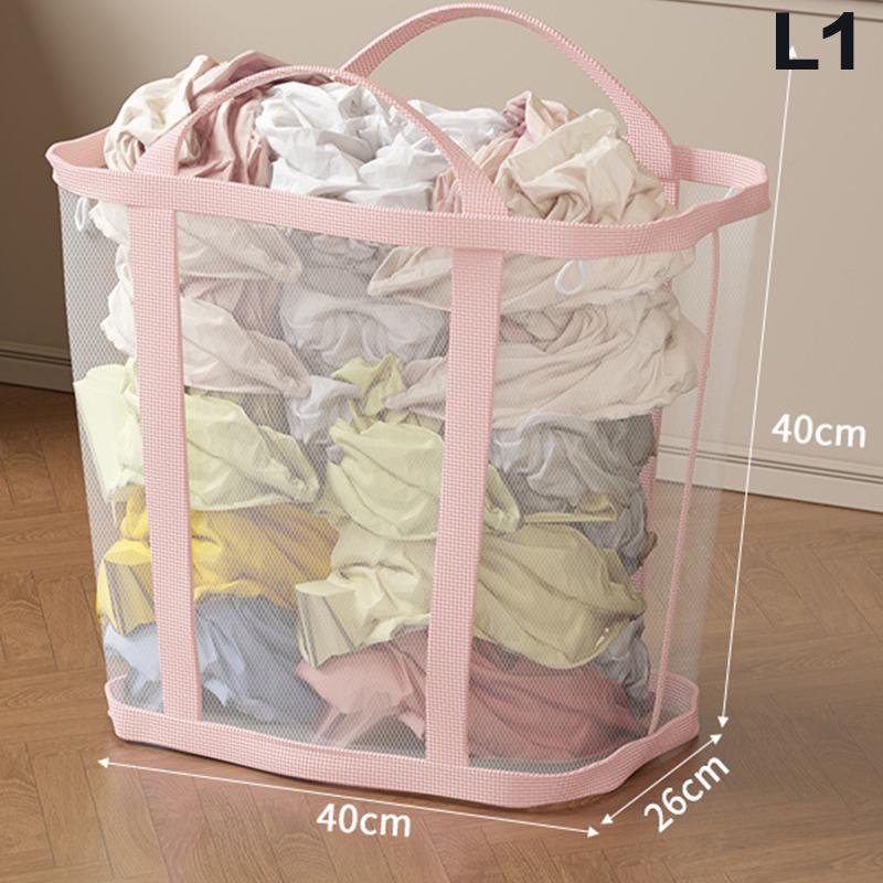 Nylon Mesh Laundry Basket With Handle Breathable Folding Portable Dirty Clothes Organizer Bags Large Capacity Toys Storage Bag