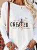 (Asian Size) Autumn Winter Spring Casual Fashion Print T Shirt Tee Faith Letter Trend Cute Women Clothing Top O-neck Graphic Long Sleeve T-shirts