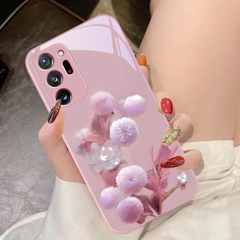 Tempered Glass Phone Case For Samsung Galaxy Note 8 9 10 PRO 20 Ultra A01 02 03 Core 04E 4G A10 12 13 5G Ink Mountain Camellia