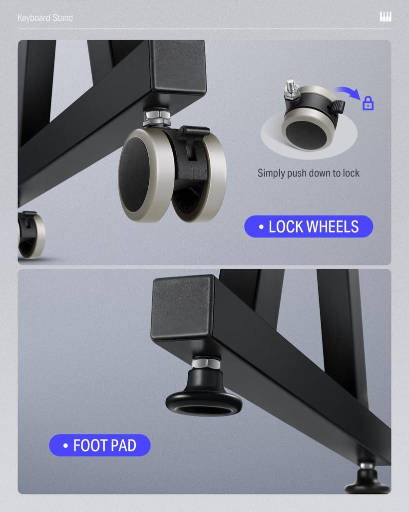 Donner Electronic Keyboard Piano Z Shape Stand Adjustable Height Comes with Swivel Casters Compatible with Key Electronic Pianos Suitable for
