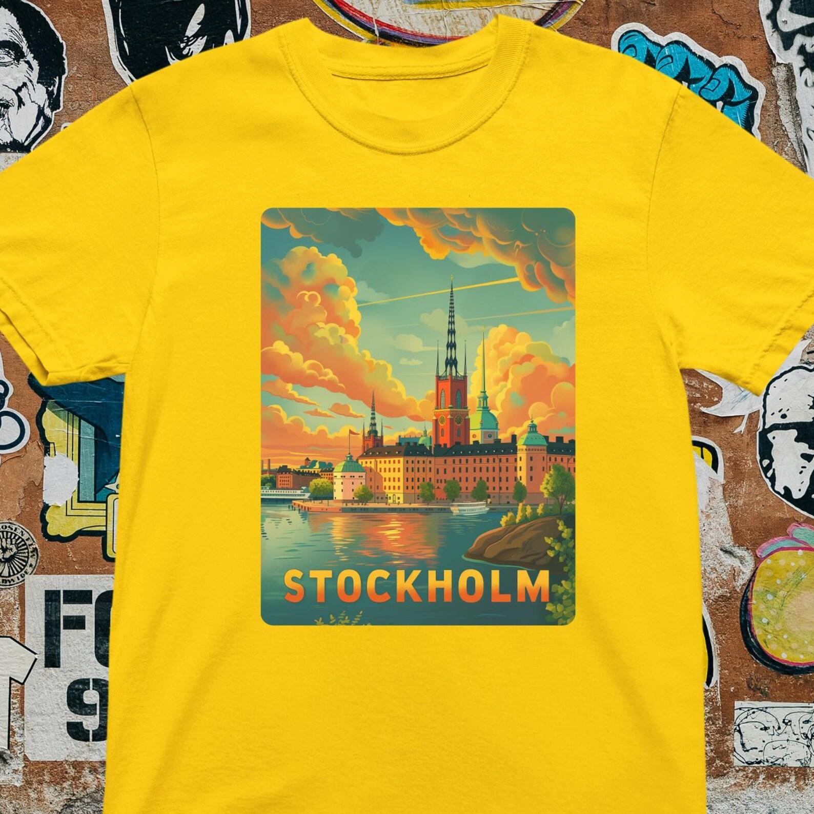 Stockholm T-Shirt - Retro Sweden Cityscape Travel Poster 4XL