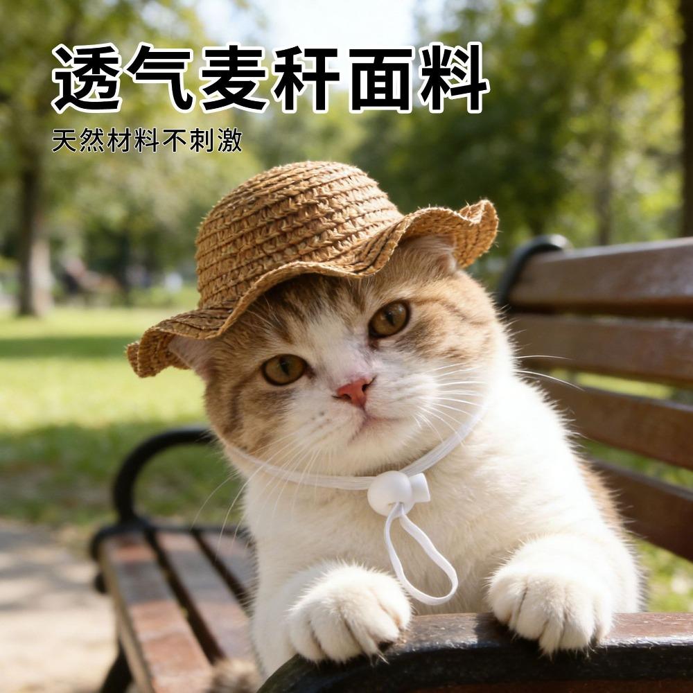 Pet weaving hat cat straw hat cat headgear pet photo jewelry explosive pet supplies