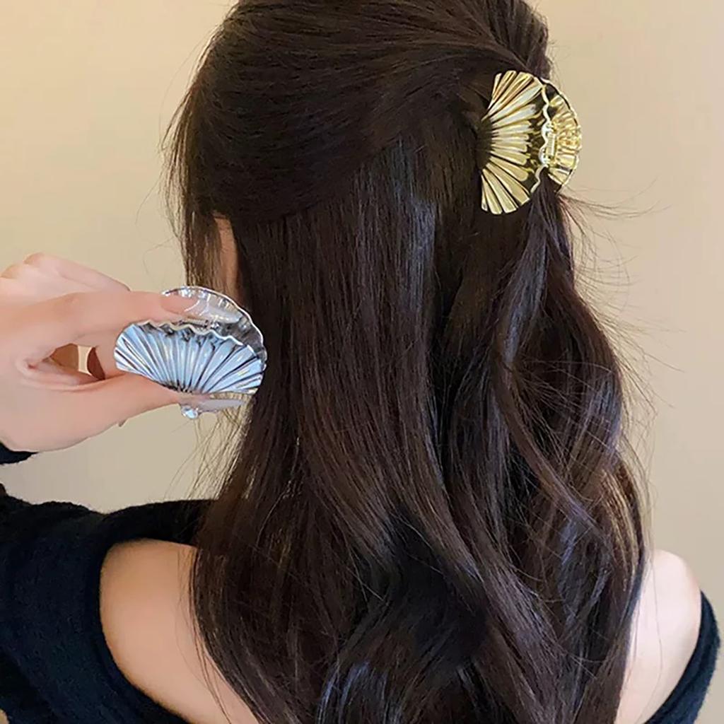 Elegant Gold Metal Shell Hair Claw Clip For Long Hair Women Practical And Stylish Hair Accesories Party Hairpin Headwear