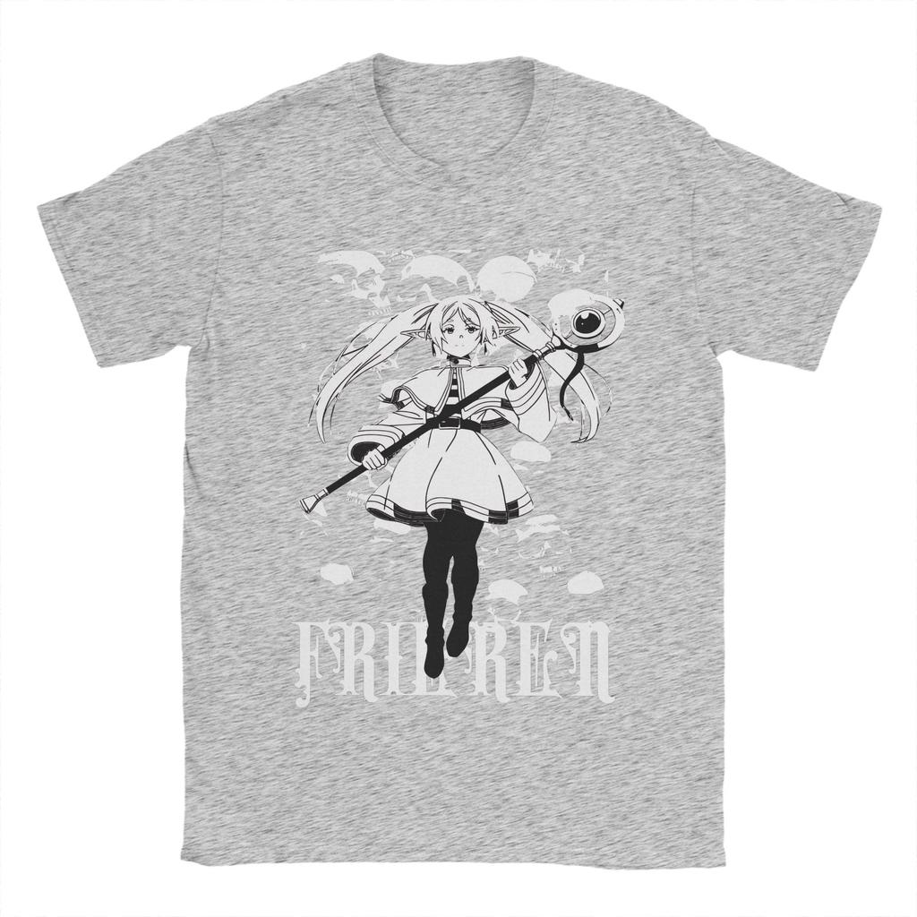 Vintage Anime Sousou No Frieren T-shirts för män Crewneck 100% bomull T-shirts Kortärmade T-shirts Presentidé Kläder