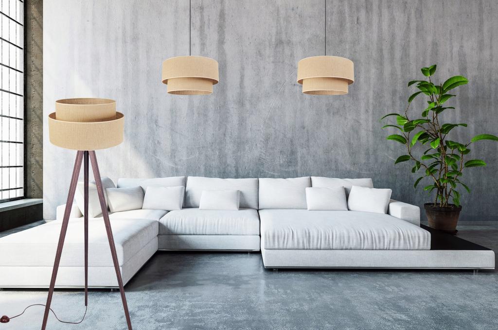 FLOOR LAMP TRIPOD WOODEN LAMPSHADE 45CM CAKE