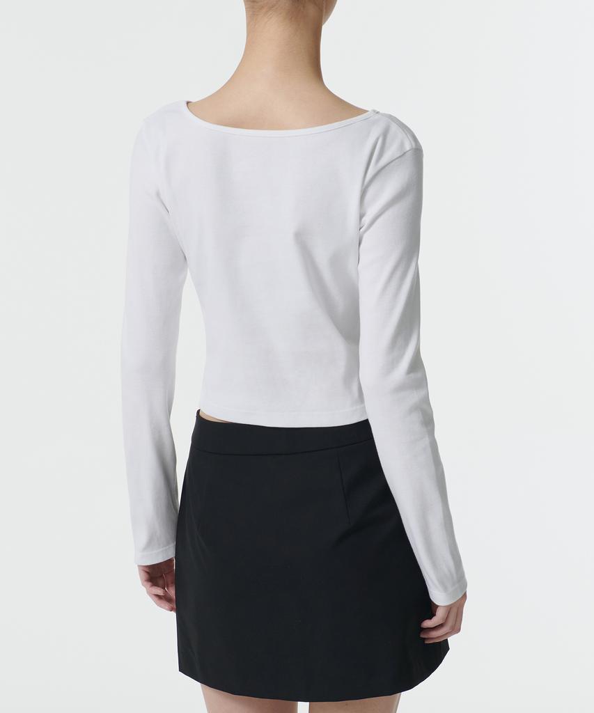 MUSINSA STANDARD WOMAN Women'S Slim Crop Reversible Neck Long Sleeve T-Shirt [White]
