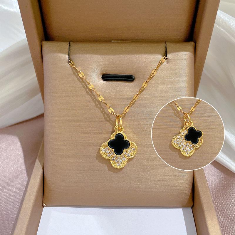 Titanium Steel Micro-Inlaid Gold Plated Women's Lucky Bead Necklace - Trendy Clavicle Chain Accessory