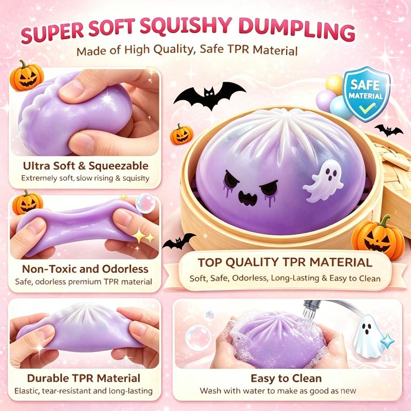 Halloween Knödel Stressball, Niedliches Geist Monster Brötchen Knet-Fidget-Spielzeug mit Mini-Dampfgarer-Box