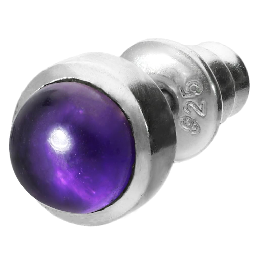 

[Shinjuku Gin no Kura] GRAN DEUR 6mm Amethyst Cabochon Cut Sterling Silver 925 Stud Earrings for Men (Single Earring) Simple Birthstone Stud Earrings
