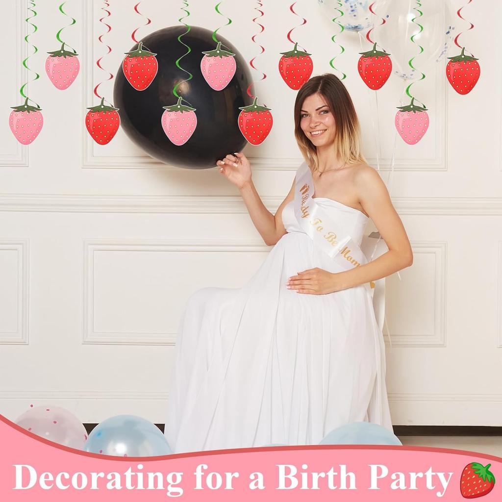 36 PCS Strawberry Hanging Swirl Banner, Strawberries Party Decorations Berry Theme First Birthday Hanging Swirl Ceiling Strawberries Birthday Banners