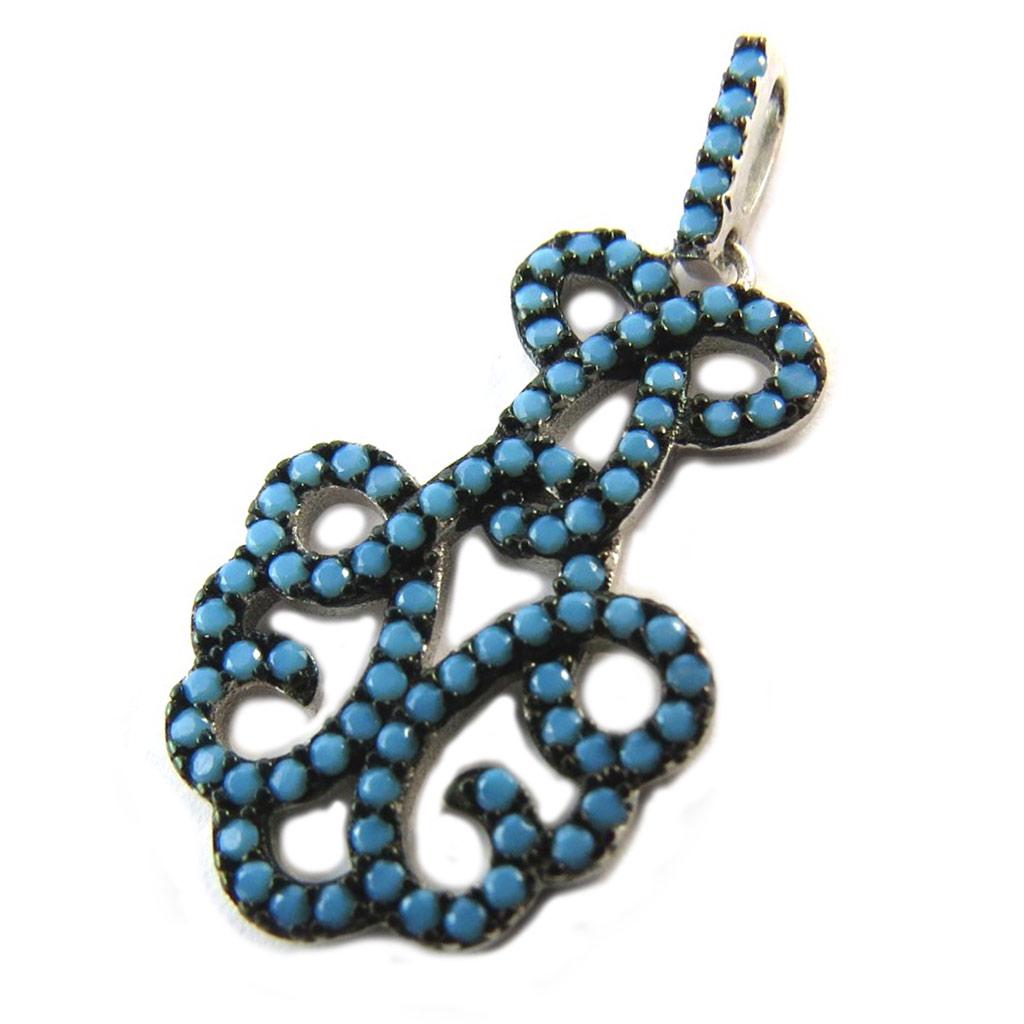 Les Trésors De Lily [P1178] - Silver Pendant 'Navajos' Turquoise Silver (rhodium Plated) - 26x13 Mm