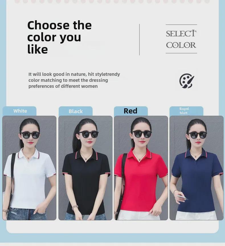 2024 Summer Women's POLO Collar Short-Sleeve Lapel Bottoming T-Shirts for Middle-Aged