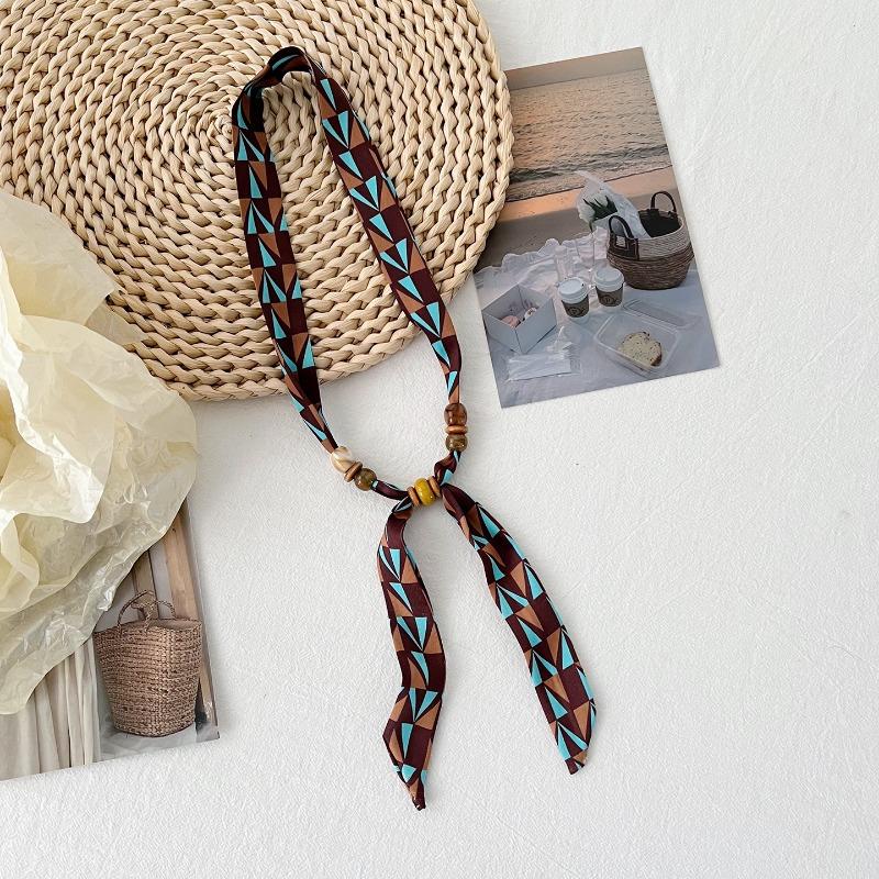 Korean Style Leopard Print Beaded Long Narrow Scarf For Women Summer