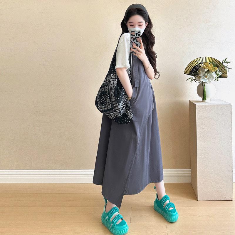 Maternity Summer 2026 Adjustable Slim-Fit Irregular Tank Dress & T-Shirt Set L