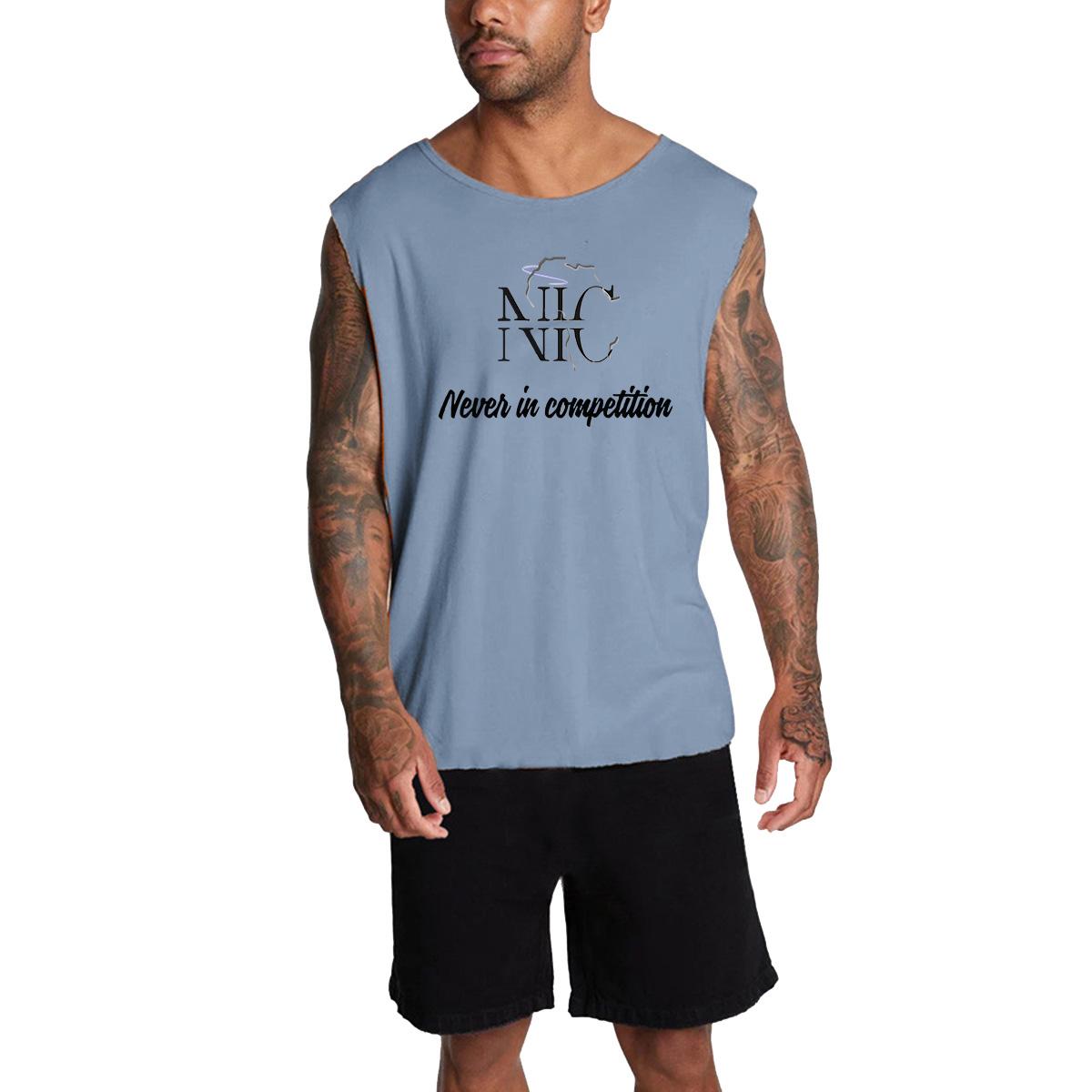 

Bababuy мужские хлопковые повседневные футболки без рукавов летние однотонные топы с круглым воротником жилет с принтом XXXL светло-синий