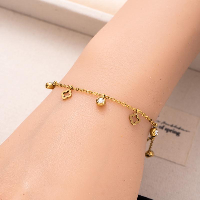 Stainless Steel Four-Leaf Clover Love Star Moon Zircon Bracelet Creative Niche Titanium Steel Pendant Bracelet Women'S Jewelry