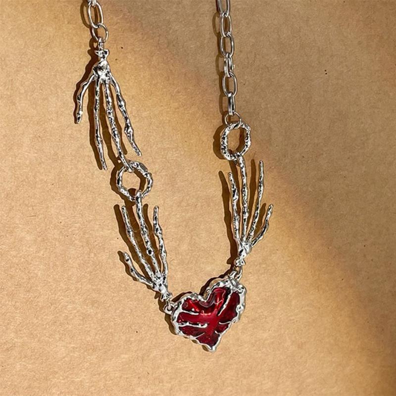 Gotisk Uregelmessig Rødt Hjerte Halskjede Y2K Mørk Kjærlighet Spøkelsesklo Kjede Halskjeder Punk Grunge Estetisk Egirl Gren Hjerte Halskjede