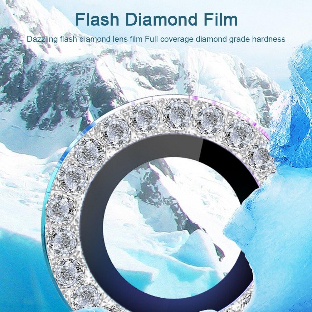 Für iPhone 11 12 13 14 15 16 Pro Max Bling Diamond Metall Kameraobjektivring Schutzkappe mit gehärtetem Glas