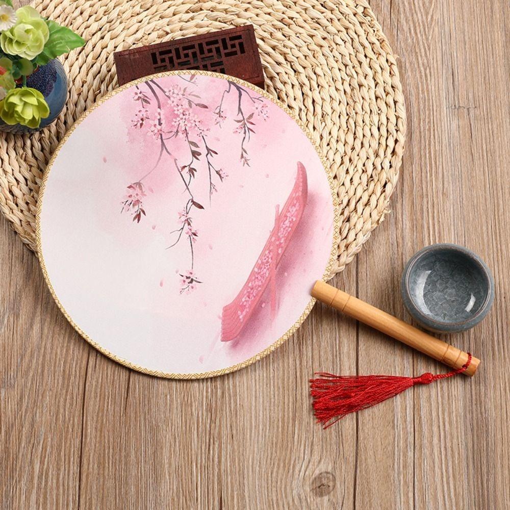 Dance Performance Handheld Chinese Style Fan Floral Pattern with Tassels Pendant Silk Fan Vintage Ancient Tuan Fan Home Decor