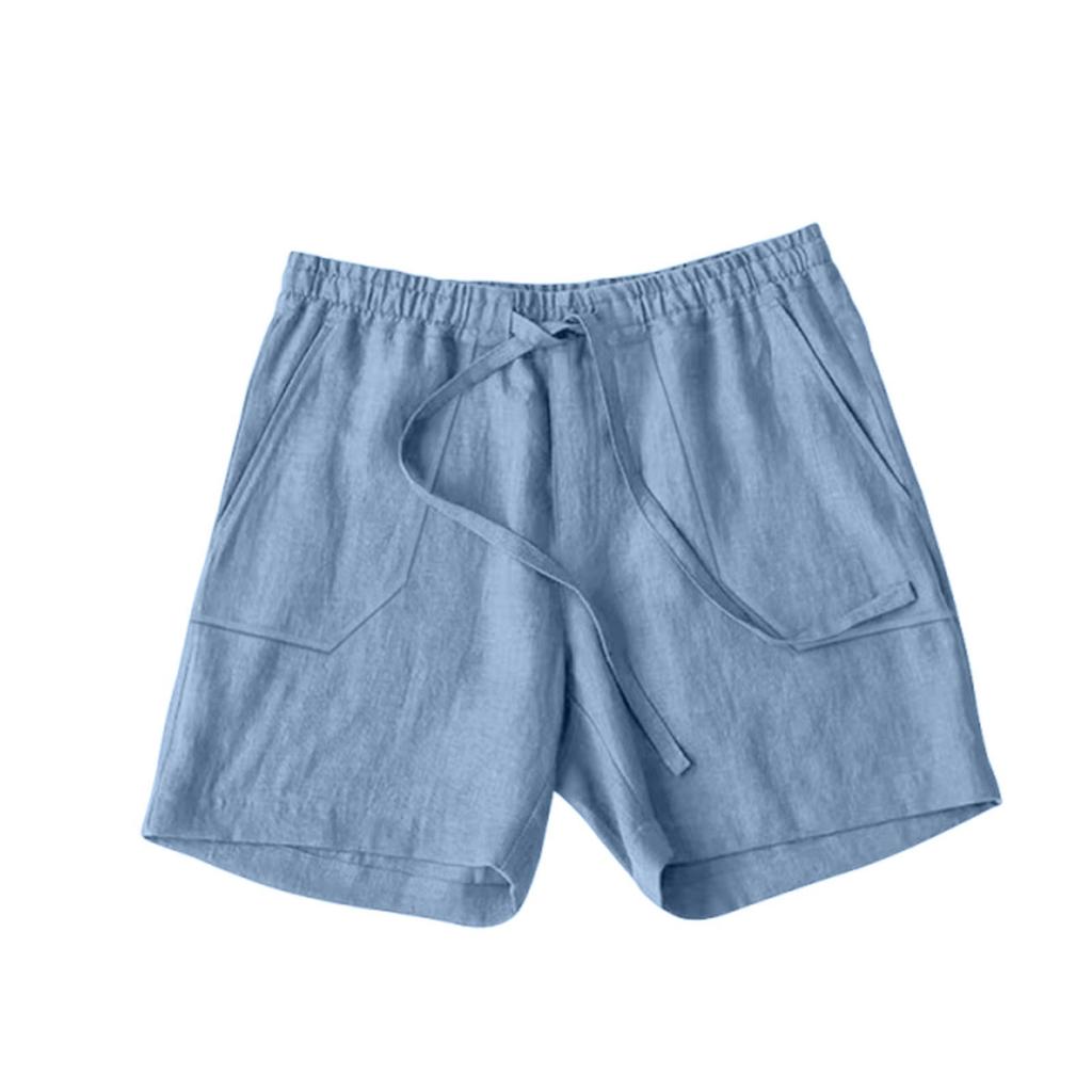 Men's Summer Cotton And Hemp Shorts Draw Rope Elastic Waist Solid Color Breathable Beach Five Minute Casual Medium Pants