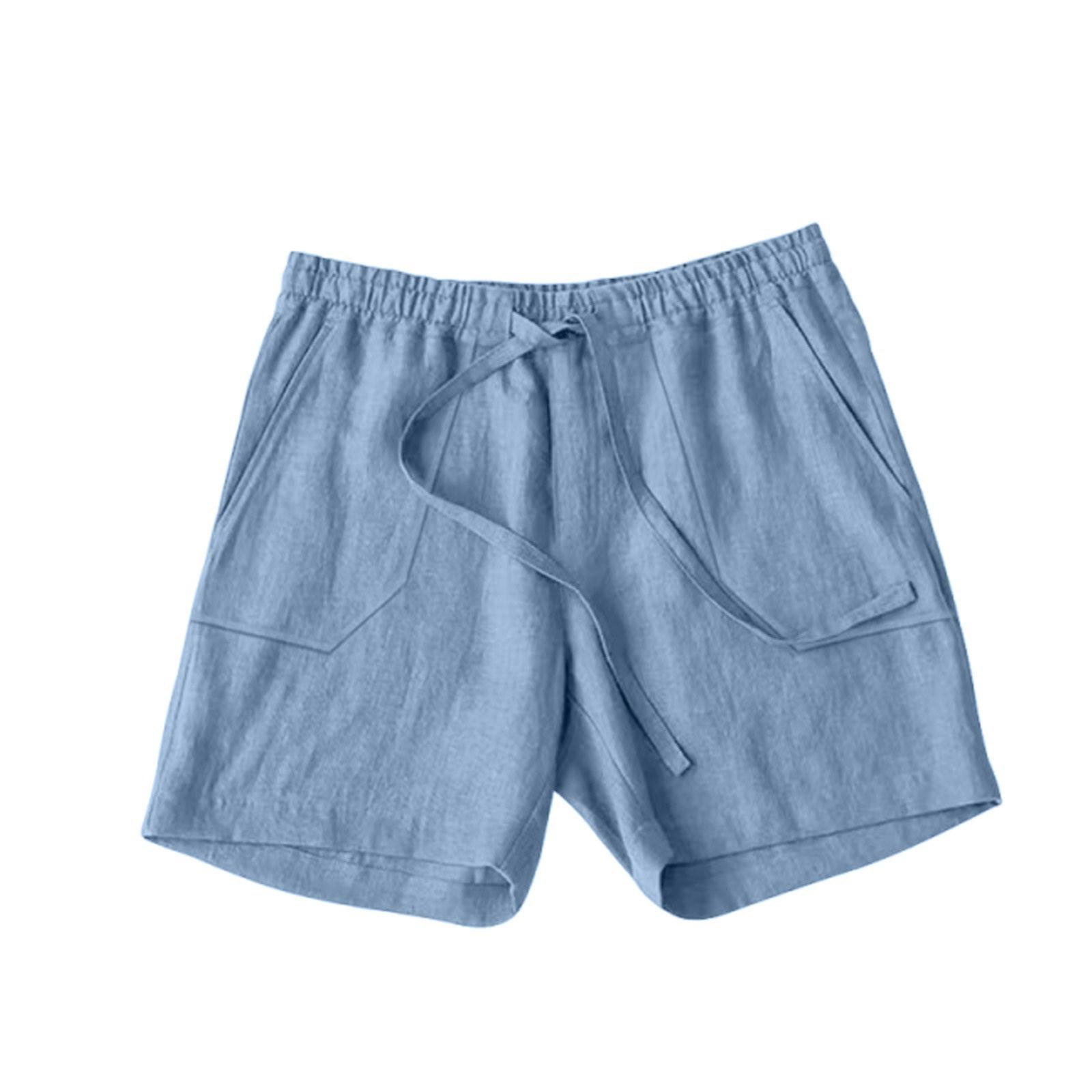 

Мужские летние шорты из хлопка и пеньки с эластичной резинкой на талии, однотонные, дышащие, пляжные, повседневные, средней длины, Five Minute XL небесно-голубой