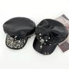 2000s Punk Rivet Studded Cricket Cap With Skull Crossed Decor Beret Hat For Women Western Theme Party Casual Outfit Accessory