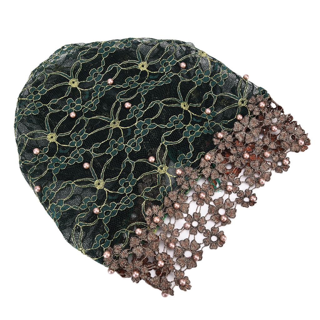 Turban Fashion Unique Bright Comfortable Beaded Hats Muslim Women"s Hats Gift DecorationDark Green
