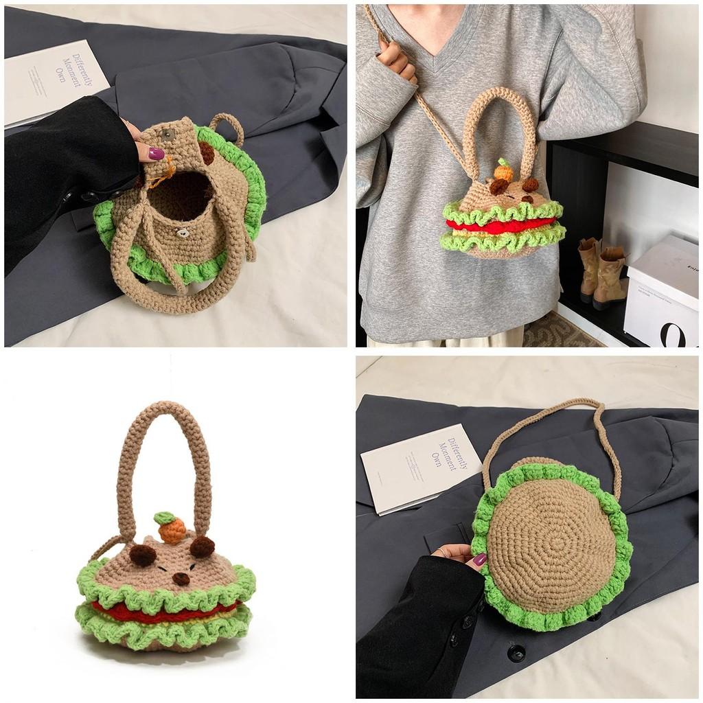 Cute Cartoon Animal Theme Girl's Shoulder Bag Handcrafted Warm Wool Crochet Crossbody Bag For Kids